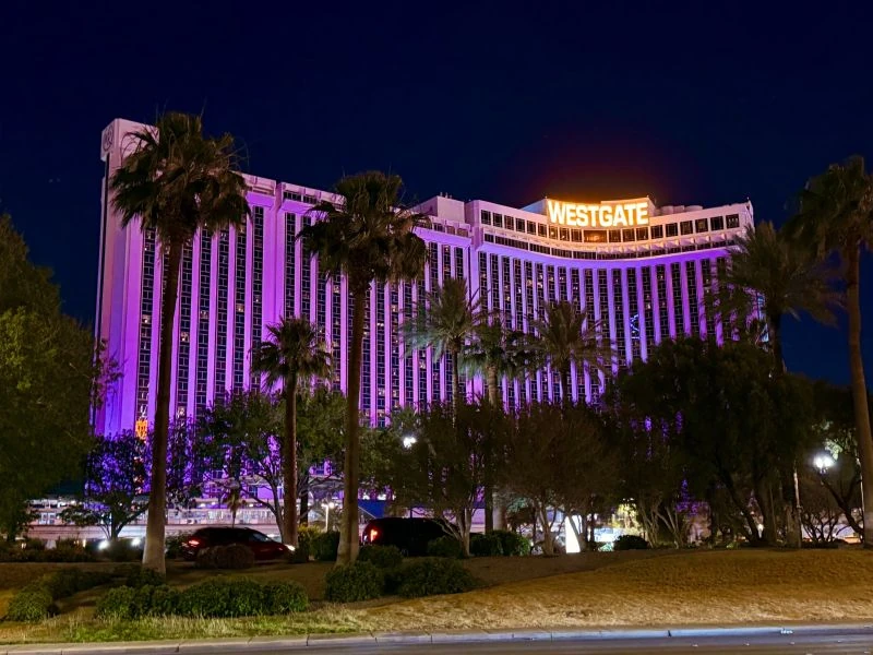 The Westgate Las Vegas Resort & Casino exterior with palm trees